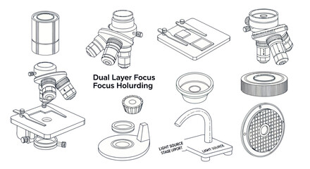 Microscope Parts and Accessories Technical Illustrations. © A B I G A I L