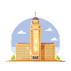 Fototapeta premium Towering building illustration with stylized architecture and design