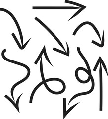 A diverse set of hand drawn black arrows pointing in various directions on a white surface © MDABULKALAM