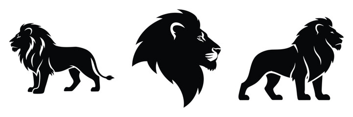 lion silhouette icon set. Animals logos collection and isolated on White background © Bina