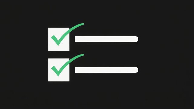 "Abstract 3-step infographic animation with check mark icons on black background, seamless process success loop"