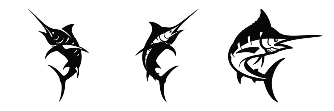 marlin silhouette icon set. Animals logos collection and isolated on White background