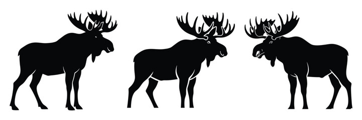 moose silhouette icon set. Animals logos collection and isolated on White background