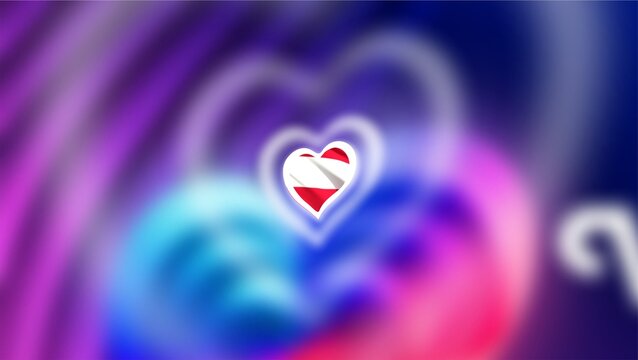 Eurovision 2026. Austria. The Austrian flag in a white heart on a multicolored gradient background