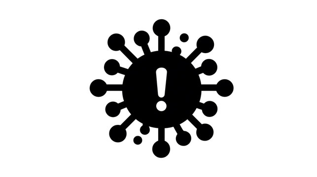 A stylized depiction of a virus with an exclamation mark, conveying a sense of alert and potential danger