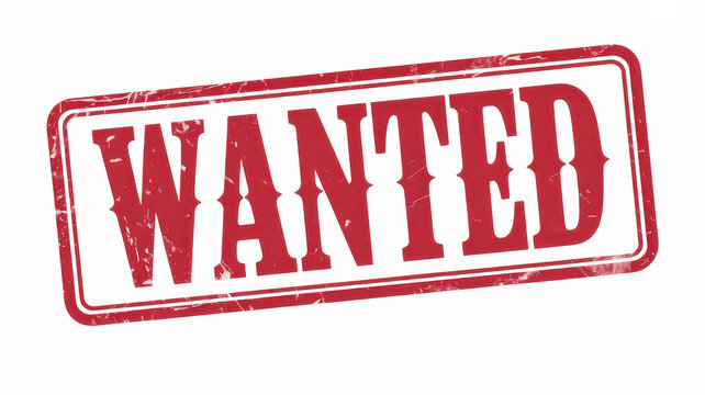 Red worn wanted stamp on white background