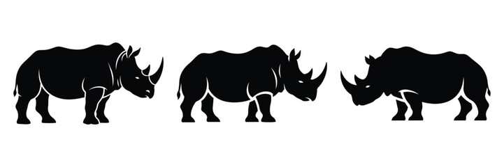 rhinoceros silhouette icon set. Animals logos collection and isolated on White background © Bina