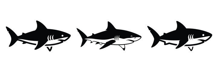 Fototapeta premium shark silhouette icon set. Animals logos collection and isolated on White background