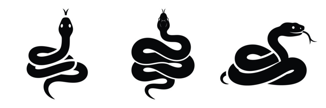 snake silhouette icon set. Animals logos collection and isolated on White background