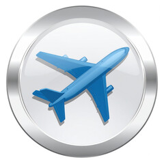 Naklejka premium Blue airplane on a metallic circular transparent background... isolated on a transparent background