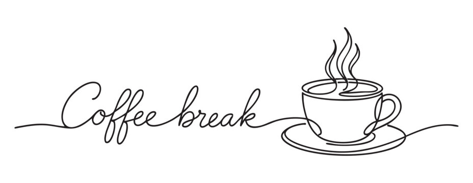 Coffee break continuous one line art illustration featuring steaming cup. perfect for cafe decor, coffee lovers, and creative art enthusiasts. concept of relaxation, line drawing, minimalistic style