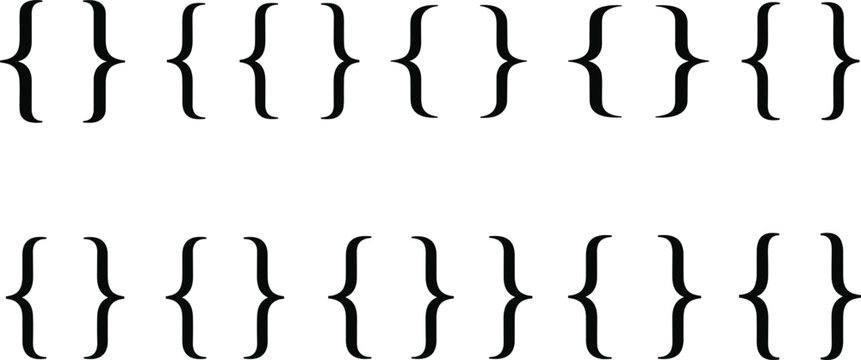 Curly Braces Bracket Icon Set Featuring Programming Code Symbols for Software Development, Coding Syntax, and Web Design Elements