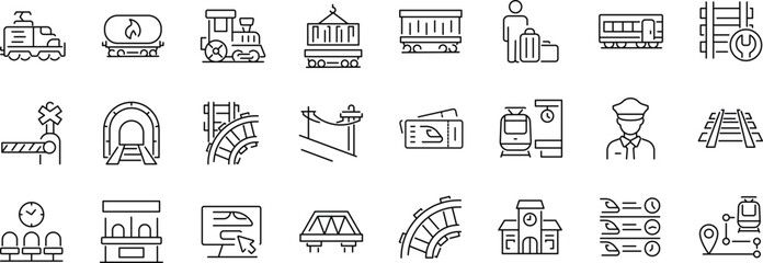 Set of outline icons related to railway. Linear icon collection. Editable stroke. Vector © hadidesign