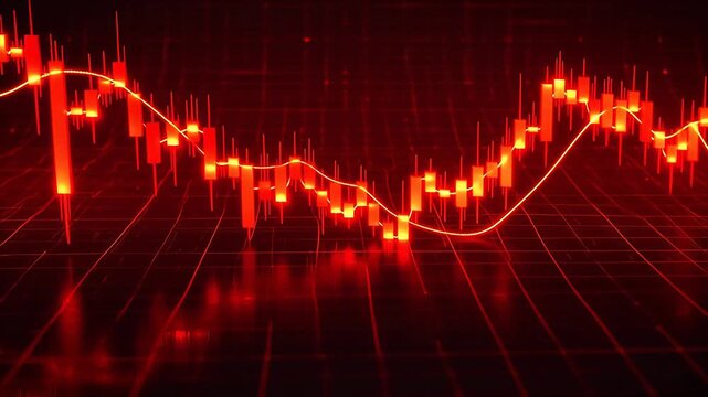 Red glowing financial chart on grid