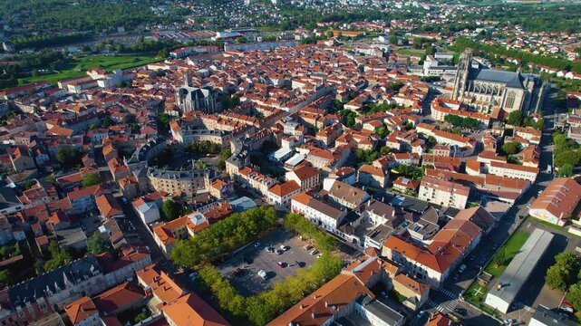 Aerial view around the old town in the city of Toul, 54200, France on a sunny late summer.