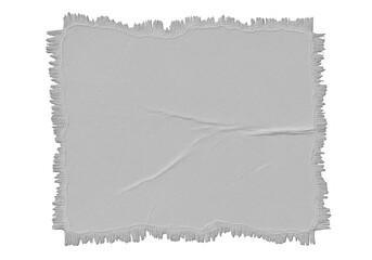 Grey fabric texture swatch with frayed edges isolated on transparent background