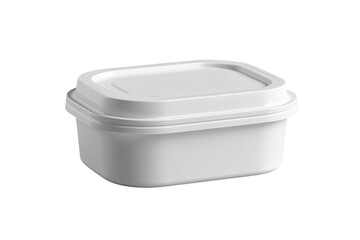 White plastic food container with lid on transparent background, ideal for dairy products, butter, spread, and mockup packaging designs