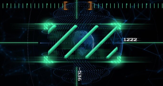 Displaying holographic frame in HUD with three diagonal bars over dotted globe values 1222-536