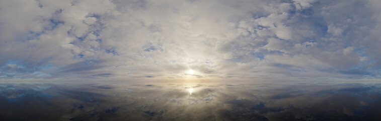 Fototapeta premium Calm Reflective Sky at Sunrise With Dramatic Clouds and Minimal Horizon 3d Rendering
