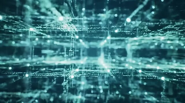 Abstract network of glowing lines and nodes receding into a blurred vanishing point