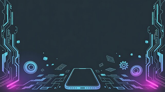 Smartphone on futuristic circuit background with glowing digital network