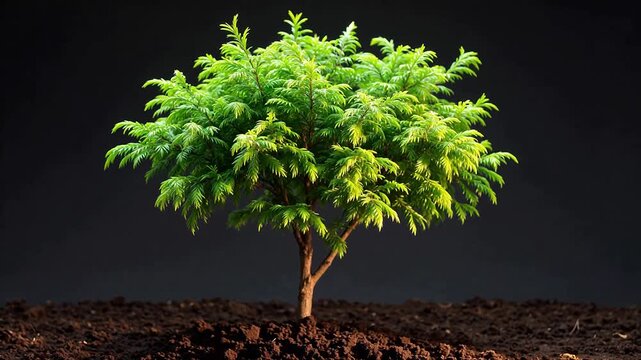 Small tree with green leaves in soil