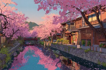 Obraz premium illustration of Sakura season in Kyoto, Japan, Cherry Blossom , Spring 