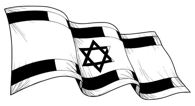 Waving Israel flag vector illustration, blue and white flag with Star of David, realistic fabric waves, clean vector shading, isolated background, high detail, stock vector design