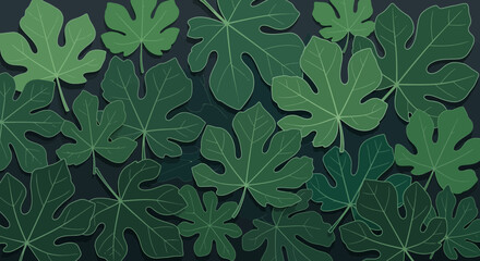 Captivating Green Fig Leaves Pattern on Dark Background
