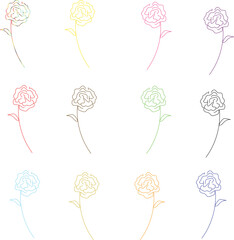 Minimal Rose Line Art Vector Set, Elegant Floral Outline Collection, Colorful Hand Drawn Rose Flowers Isolated on White Background for Wedding, Logo, Tattoo and Decorative Design