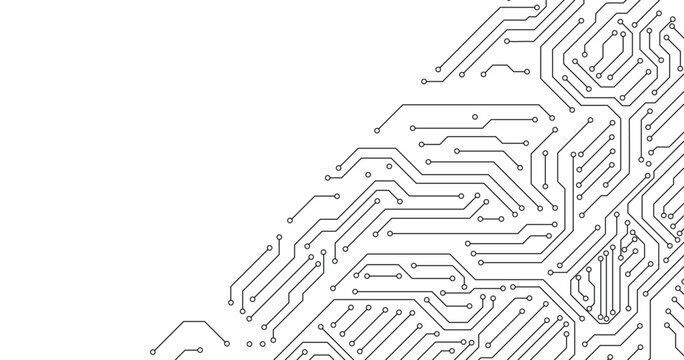 Abstract black circuit board technology connected lines electronics elements computer motherboard chip processor semiconductor digital on white background vector.