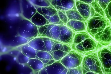 Fototapeta premium An abstract representation of nerve cells or brain activity with vibrant green lines, illustrating the complexities of neural networks and neurological processes.