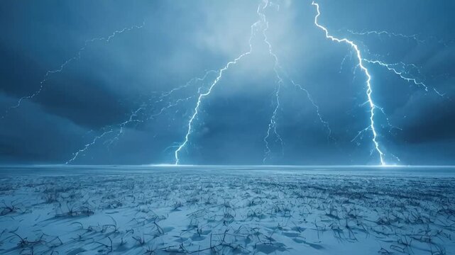 Painful energy in the breeze across dark storm horizon where violent lightning tears silent sky