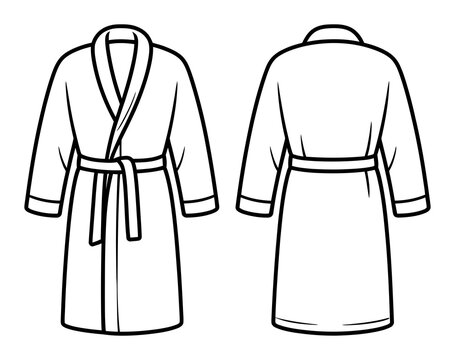 Black and White Line of a Bathrobe, Front and Back Views