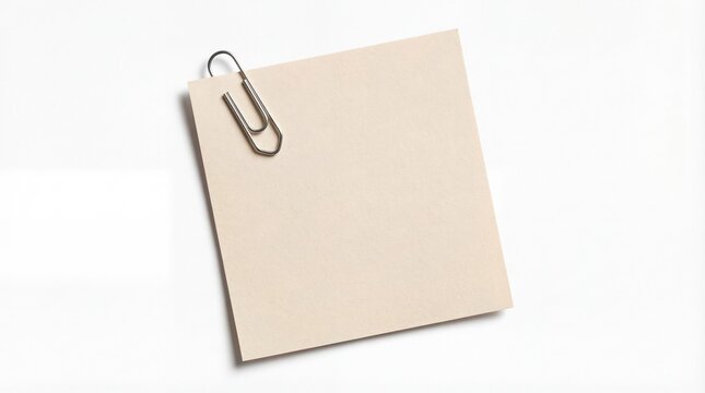 Brown paper note with metal paperclip isolated on white background
