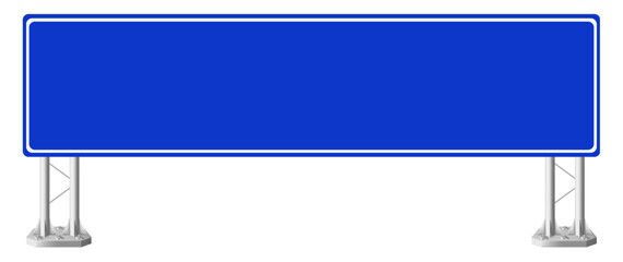 A large blue billboard stands on metal stands against a white backdrop viewed from the front © The Shot Hub