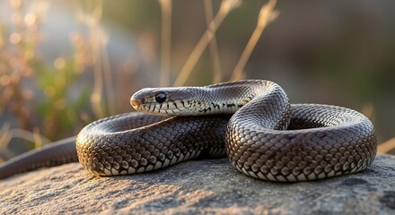 Fototapeta premium Smooth snake basking on rock