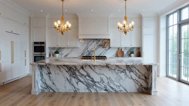 Luxury kitchen with marble island
