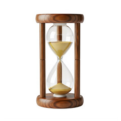Wooden hourglass with sand timer on white background