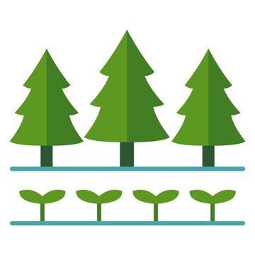 Forest and Seedlings Growth Icon &ndash; Reforestation, Nature and Environmental Sustainability Concept