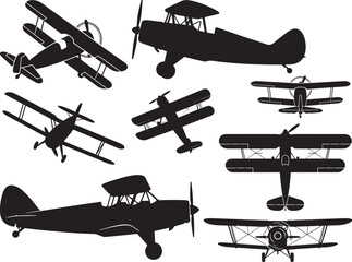 Vintage Biplane Aircraft Flying Silhouette © Ansar