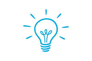 A blue light bulb icon with lines radiating from it symbolizing ideas