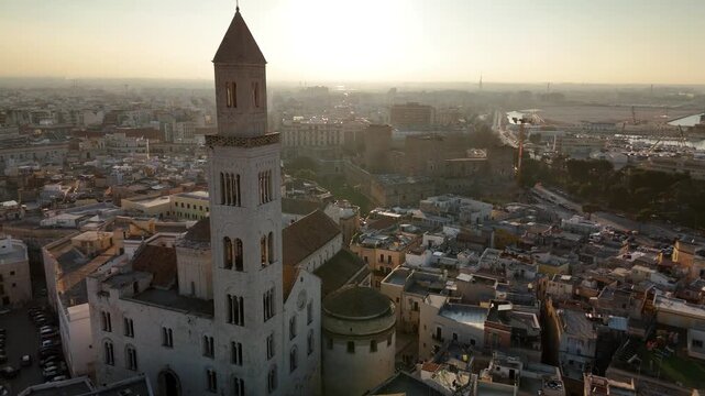 Aerial View Of Bari Cathedral Of Saint Sabinus During Sunset In Bari, Puglia, Italy
