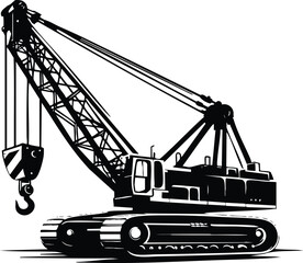 Industrial heavy duty crawler crane with a lifting hook vector illustration on a white background