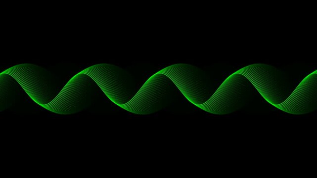 Bright Green Oscillating Sine Wave on Solid Black Background - Audio