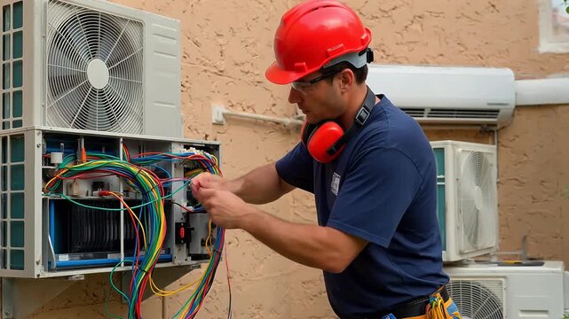 Man working on air conditioning unit