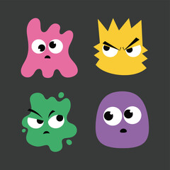 Fototapeta premium Set of four diverse cartoon monsters with funny expressions: angry, surprised, and mischievous