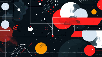 Obraz premium Abstract geometric composition with circles and lines on dark background