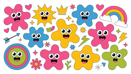 Obraz premium Retro Blob Characters and Fun Elements Collection Keywords: blob, character, cartoon, retro