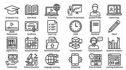 Set of education icons vector, learning and teaching illustrations